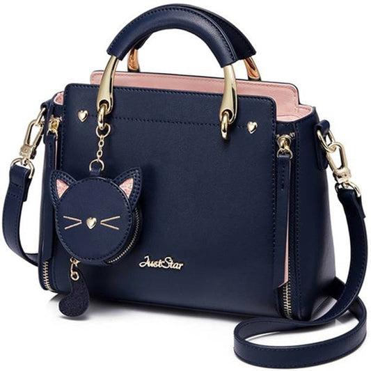 cat Women's Handbags, cat Tote Bags, cat Crossbody Bag, women's handbag, tote bag, crossbody bag Navy Blue Just Star Cat Handbag JCS:001226361629