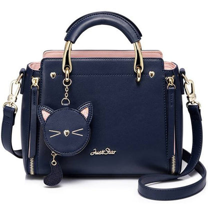 cat Women's Handbags, cat Tote Bags, cat Crossbody Bag, women's handbag, tote bag, crossbody bag Navy Blue Just Star Cat Handbag JCS:001226361629