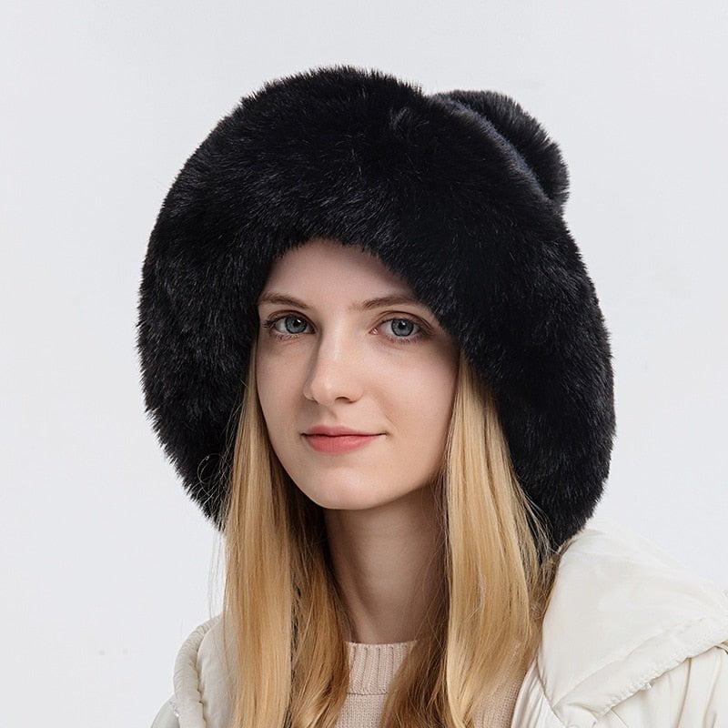 1989 Black Winter Warm Knitted Hat Fur bella 14:175#1989 Black