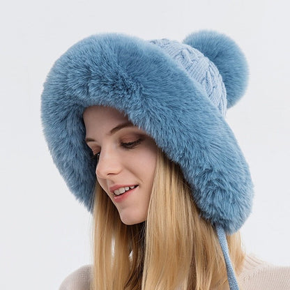 1989 Blue Winter Warm Knitted Hat Fur bella 14:691#1989 Blue