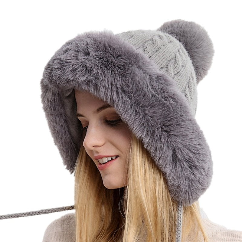 1989 Grey Winter Warm Knitted Hat Fur bella 14:193#1989 Grey