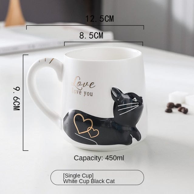 cat mug, cat cup, cat lover mug Black Cat White Mug / 401-500ml Love You Cat Mug-P LYC:003152000597.01