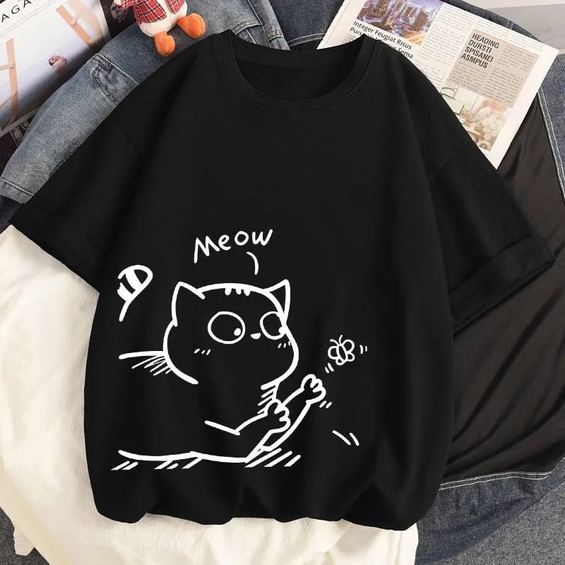 cat t-shirt, t-shirt, women tshirt Oversize t shirt Best O-Neck Black Cotton
