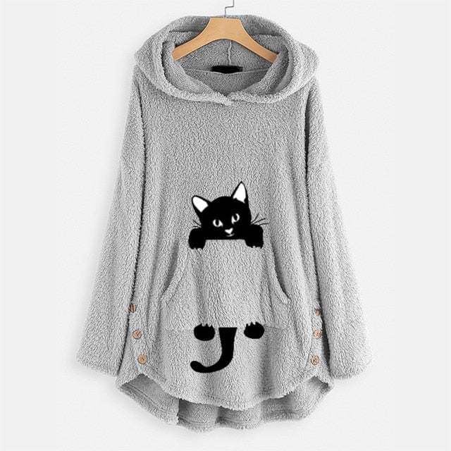 cat hoodie, sweartshirt, fleece coats, cat pullover, cold coat Gray / S Women's thick hoodies "Cat Ears"