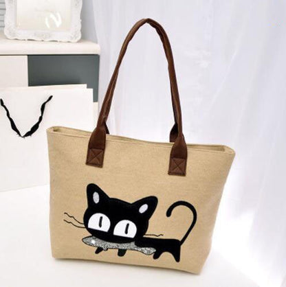 cat bag, shoulder bag, womane cat shoulder bag, cat leather bag, cat canvas bag, ladies bag as picture Women Canvas Cat Bag
