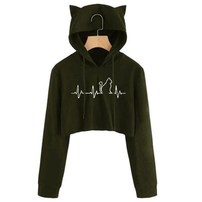 cat hoodies, tops, sweatshirt, fleace coat, women cat ears hoodie Army Green C / S Short thin casual full hoodie STF:6804460825754