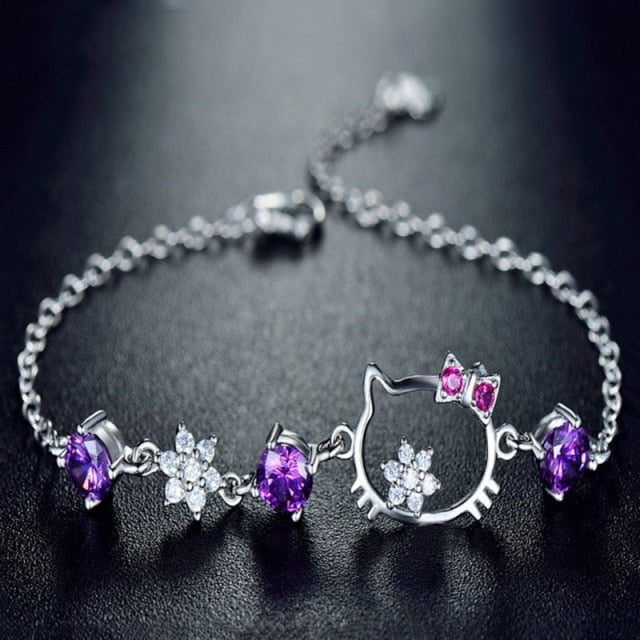 Cat jewelry, Silver Cat bracelet, cat bracelet purple Silver CatStar Bracelet