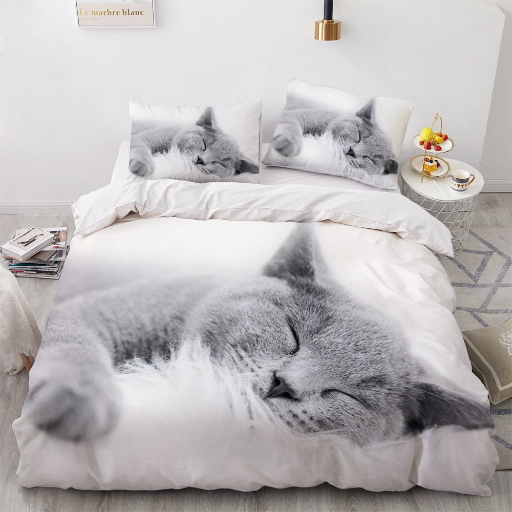 cat Duvet, cat blanket, 3D cat printed duvet, bedding sheets, cat pillowcases, cat bedding sheets, duvet Sweet Sleep Cat Duvet Set