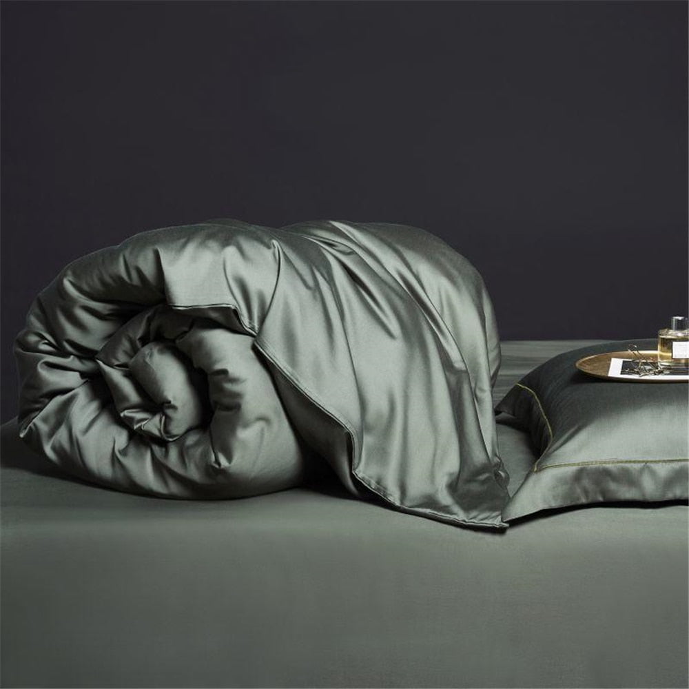 Duvet cover set, duvet cover, bedding set, silk bedding set, silk100% duvet cover Dark Green 100% Silk Bedding set.