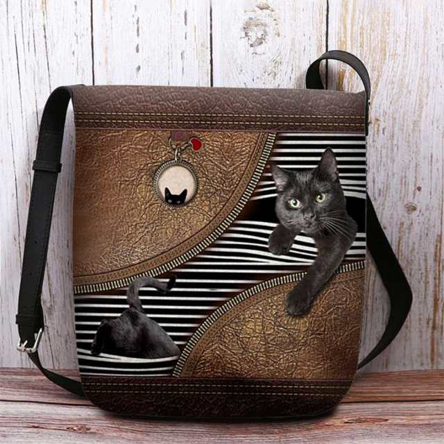 cat bag, shoulder bag, cat shoulder bag, cat leather bag, cat canvas bag, ladies bag, tote bag, cat tote bag Type 1-Coffee / CN ZIP CAT Tote Bag