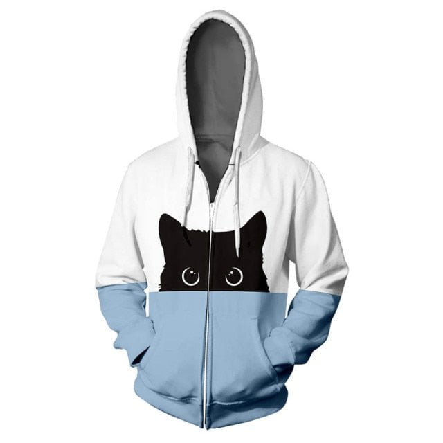 black cat, cat design sweatshirts, cat themed sweatshirts, hoodie Sky Blue / M Hoodies "Black Cat"