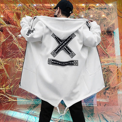 jacket, X-jacket 373  white / US/EUR-XS Long hooded trench coat with X XLJ:001478012969