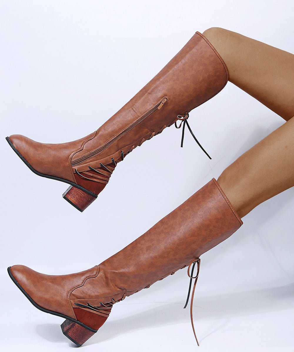 # highheelplatform, # kneehighboots, #highbootsshoes, #bootsshoessize, #bootssize Brown / 35 High Heel Women's Thigh Flat Slouchy Boot Round Shoes Comfort CJNS133304828BY
