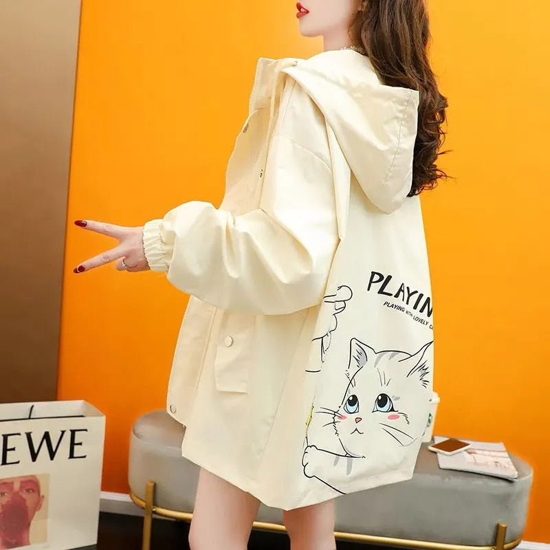 jacket, women cat print jacket, cat print jacket white / S Women jackets, "Playing Cat" ECP:0025148912282.06