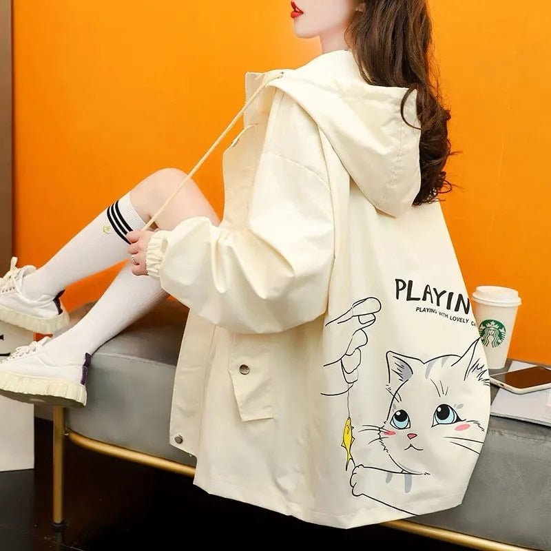 jacket, women cat print jacket, cat print jacket Women jackets, "Playing Cat"
