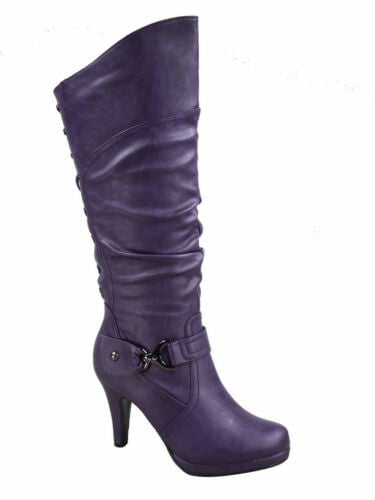 #highheelpletform, #kneehighboots, #highbootshoes, #bootshoesize, #women'sroundtoe Purple-Lace / 5.5 Women's Knee High Boots WHL:131239846561