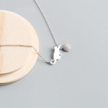 silver cat necklace, cat jewelry, cat necklace Necklace Sweet Cat Ball