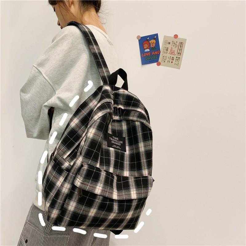 Backpack women/shoulder pack Backpack Women "TIME" Plaid Canvas