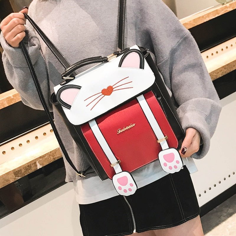 cat bag, cat backpack, cat backbag, ladies cat backpack, women backpack , cat leather bag, ladies bag Meow  Girl Backpack
