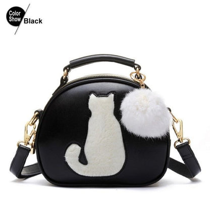 cat bag, shoulder bag, crossbody bag, leahter shoulder bag, cat women shoulder bag, cat canvas bag, ladies bag Black Vogue Cat Star Handbag. VST:0062591207512