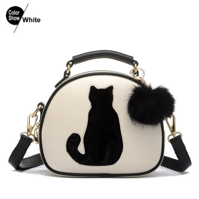 cat bag, shoulder bag, crossbody bag, leahter shoulder bag, cat women shoulder bag, cat canvas bag, ladies bag White Vogue Cat Star Handbag. VST:0062591207512