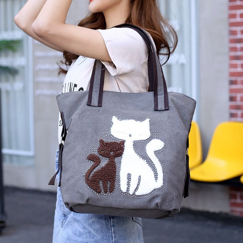 cat bag, shoulder bag, womane cat shoulder bag, cat leather bag, cat canvas bag, ladies bag, tote bag, cat tote bag, women tote bag Pensive Cats Tote