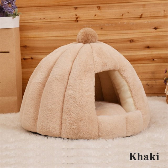 Cat Bed, Cat Bed Cave, Cat Covered Bed, House Cat Bed Khaki / 48cmX40cm Pumpkin - Khaki Cat House