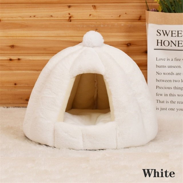Cat Bed, Cat Bed Cave, Cat Covered Bed, House Cat Bed White / 48cmX40cm Pumpkin-White Cat House