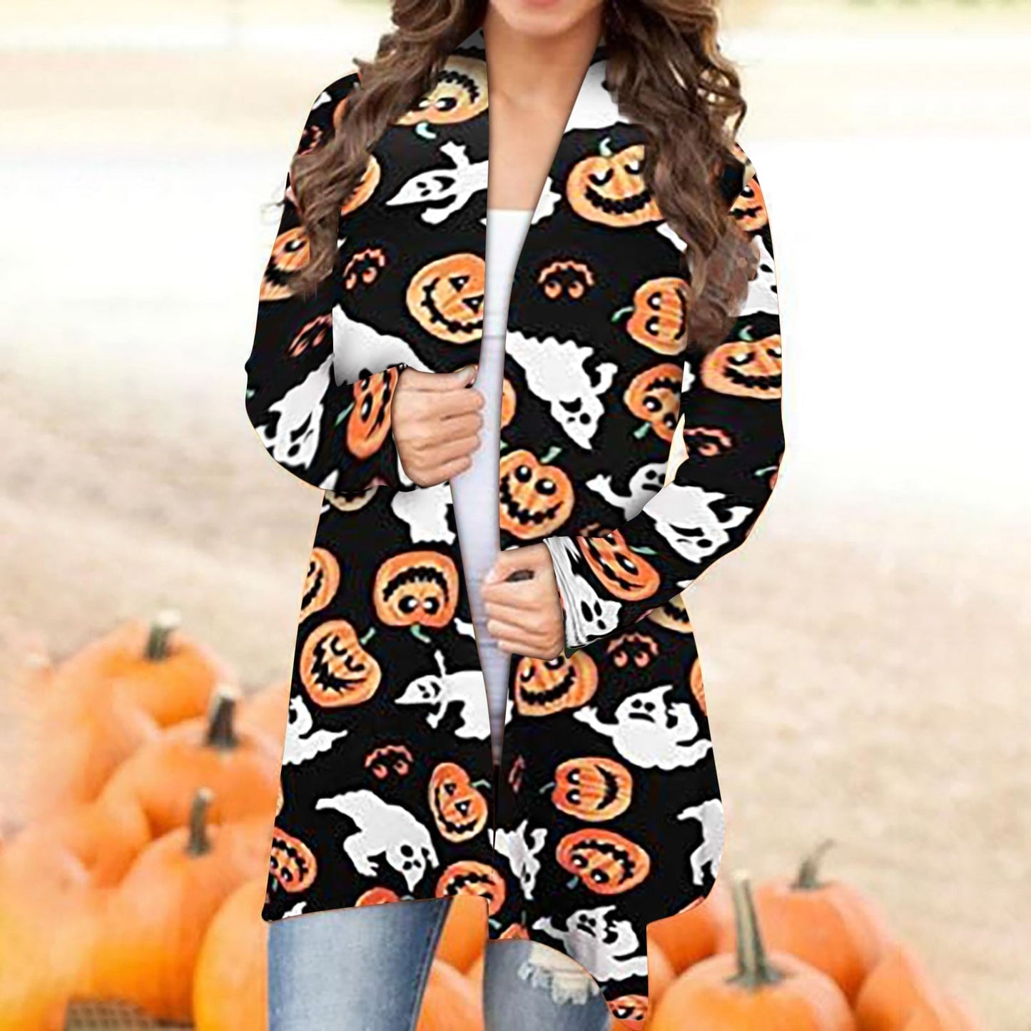 cat coat blouse, women coat blouse, halloween sweater, autumn women cat coat, fleece coat S / Pumpkin Women's Long Coat "Pumpkin".