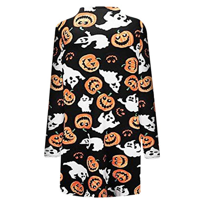cat coat blouse, women coat blouse, halloween sweater, autumn women cat coat, fleece coat Women's Long Coat "Pumpkin".