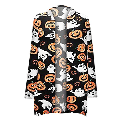 cat coat blouse, women coat blouse, halloween sweater, autumn women cat coat, fleece coat Women's Long Coat "Pumpkin".