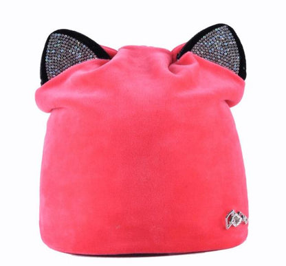 cat ears hat, cat ears beanie, cat hat, women cat ears hat, women cat ears beanie Pink Women's Beanies ears