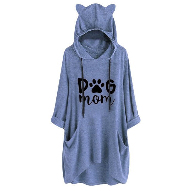 cat ears hoodies, fleece coat, sweater, hoodies, cat hooodies Blue / L Women's long hoodie dress