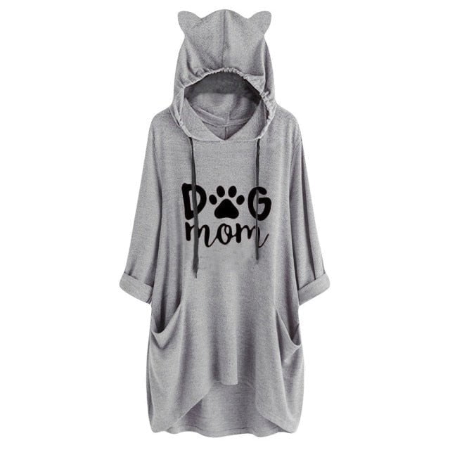 cat ears hoodies, fleece coat, sweater, hoodies, cat hooodies Gray / M Women's long hoodie dress