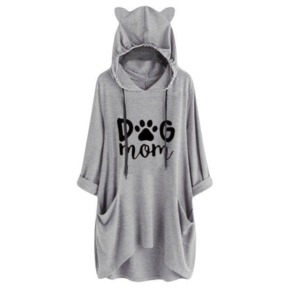 cat ears hoodies, fleece coat, sweater, hoodies, cat hooodies Gray / M Women's long hoodie dress