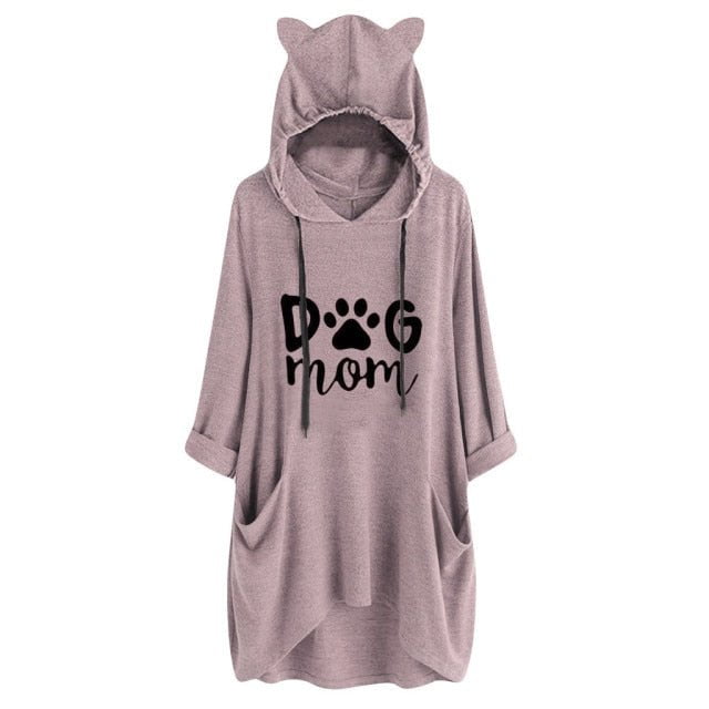 cat ears hoodies, fleece coat, sweater, hoodies, cat hooodies Pink / M Women's long hoodie dress