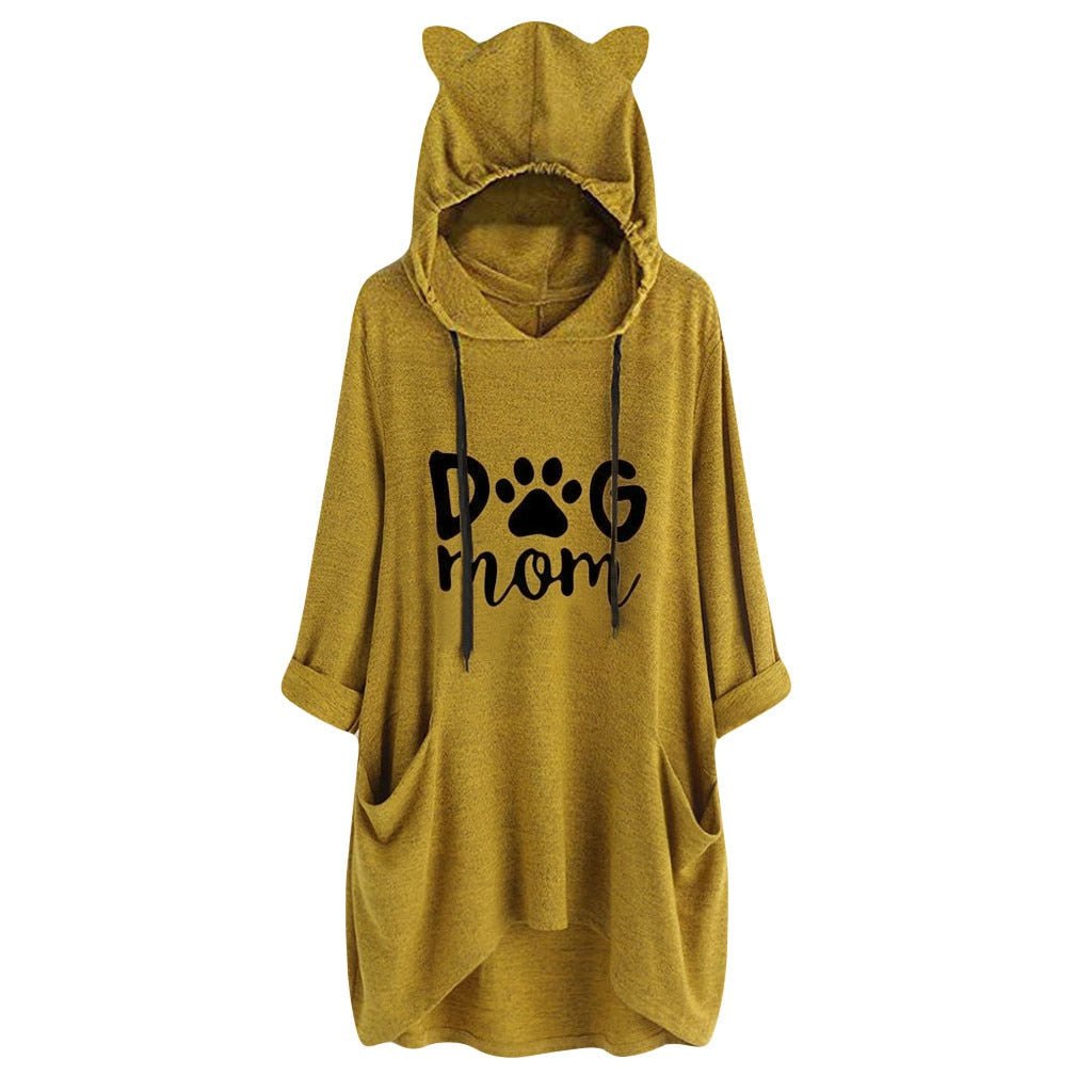 cat ears hoodies, fleece coat, sweater, hoodies, cat hooodies Yellow / M Women's long hoodie dress