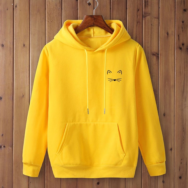 cat ears hoodies, sweatshirt hoodies, cat hoodies, women cat sweatshirt yellow-B / M Men's winter hoodies face