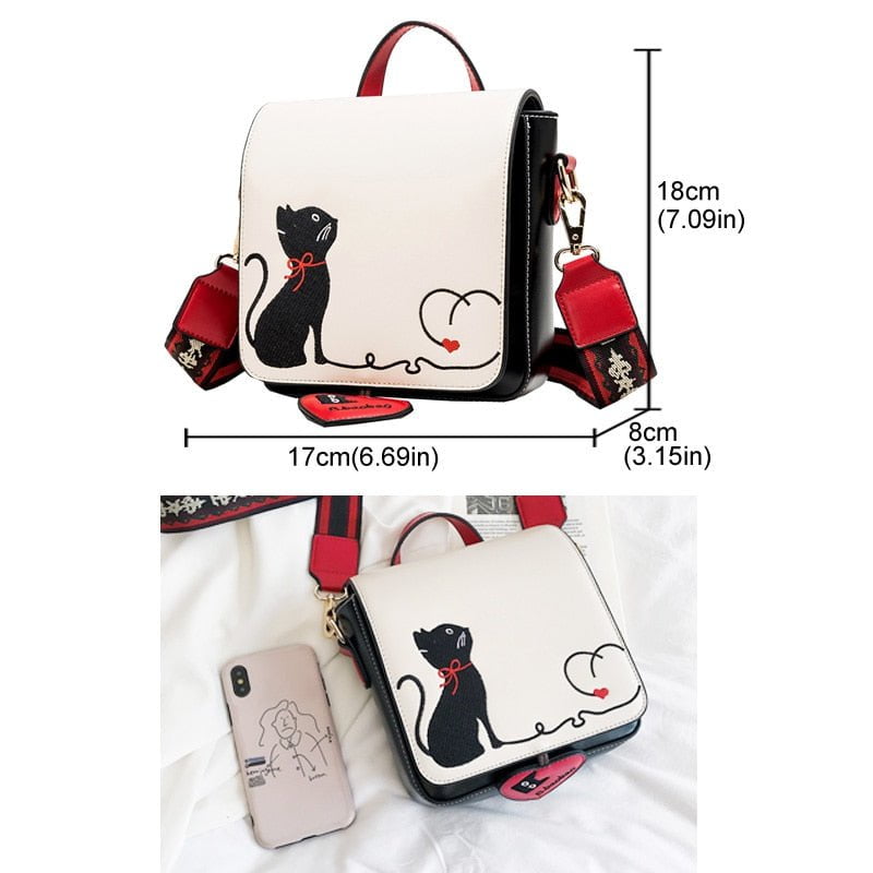 cat embroidery crossbody bag, Women Bag Fashion, Women's Shoulder Bag Leather, cat women bag Royal Cat's Handbag