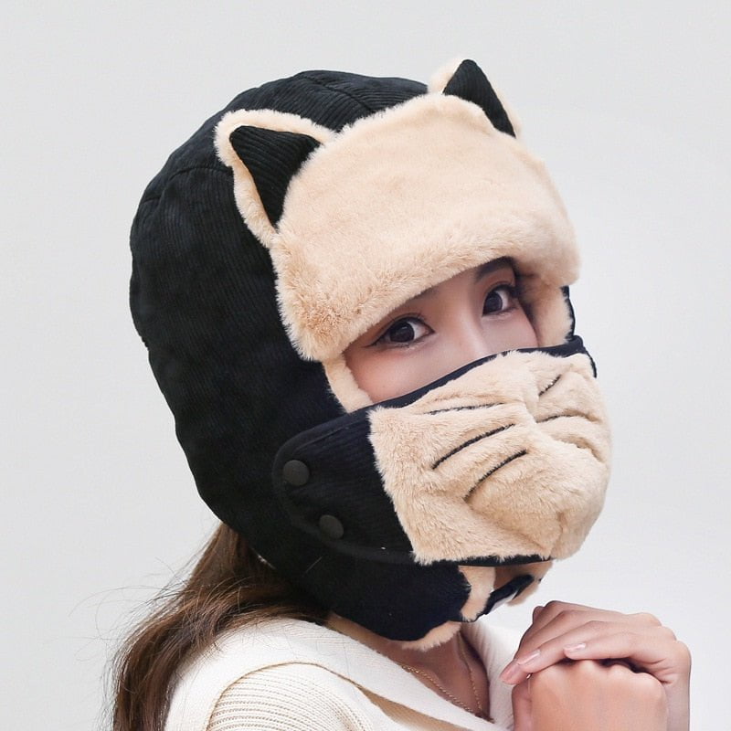 cat hat, cat women hat, women hat, ladies hat, hat ladies winter hat with mask