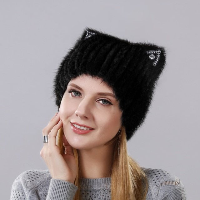 cat hat, cat women hat, women hat, ladies hat, hat Women's winter beanie with ear -up