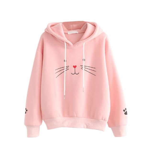 cat hoodie, sweartshirt, fleece coats, cat pullover, cold coat Pink / S Women's hoodie shine
