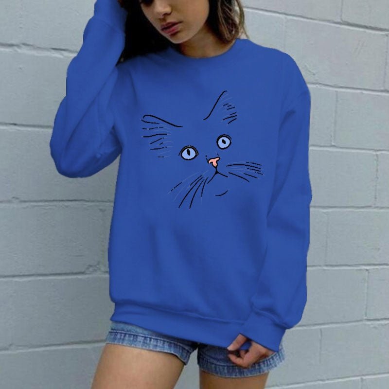 cat hoodie, women cat hoodie, sweatshirt, women cat sweatshirt Blue / S Women's blue sweatshirt PCS:0016220289408