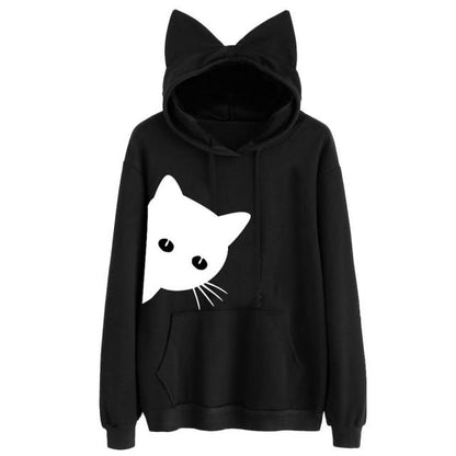 cat hoodies, sweatertshirt, pullover, cold coat BLACK / S Ladies hoodies WHS:6803511517027