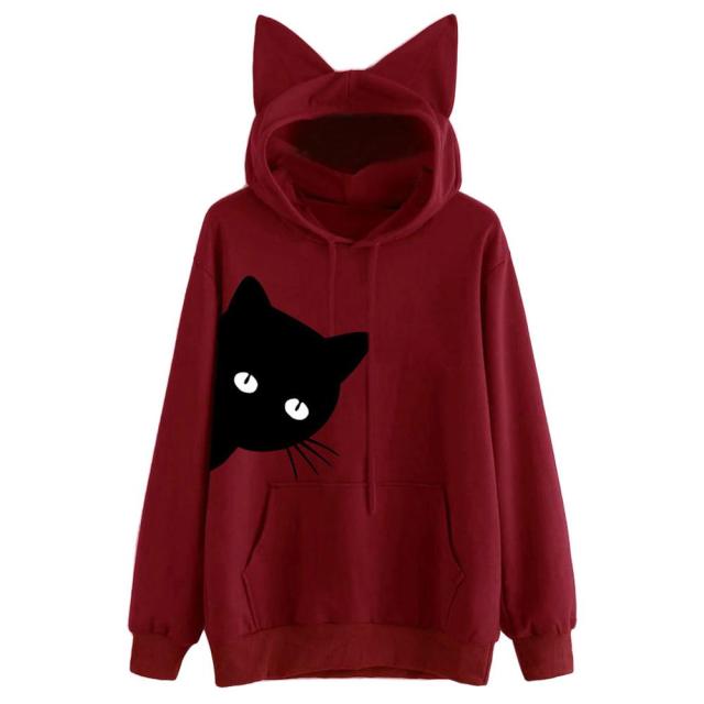 cat hoodies, sweatertshirt, pullover, cold coat Burgundy / S Ladies hoodies WHS:6803511517027