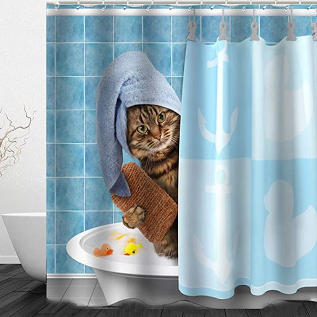 cat shower curtains, shower curtains, bathroom curtains as photo2 / W180xH180 cm Romantic Shower Cat Curtains RCT:065252887783