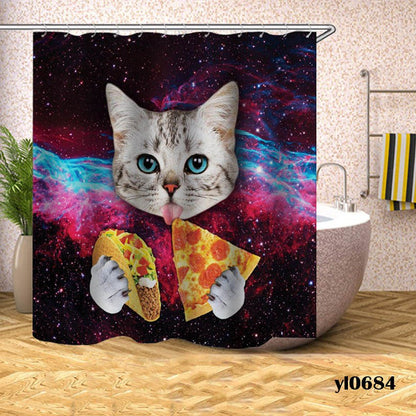 cat shower curtains, shower curtains, bathroom curtains Pattern 1 / W150xH180cm PIZZA Cat Shower Curtains PCS:0067168401315