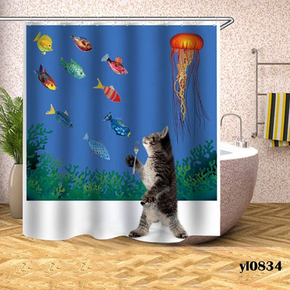 cat shower curtains, shower curtains, bathroom curtains Pattern 4 / W150xH180cm PIZZA Cat Shower Curtains PCS:0067168401315