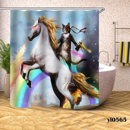 cat shower curtains, shower curtains, bathroom curtains Pattern 6 / W150xH180cm PIZZA Cat Shower Curtains PCS:0067168401315