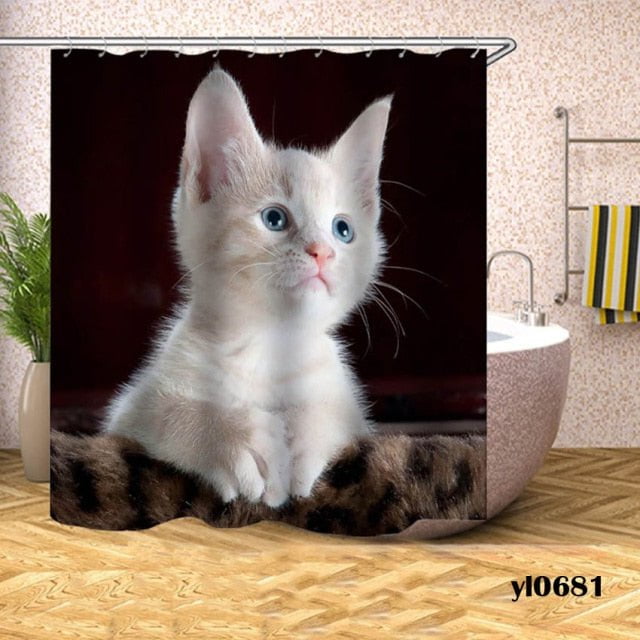 cat shower curtains, shower curtains, bathroom curtains Pattern 9 / W150xH180cm PIZZA Cat Shower Curtains PCS:0067168401315